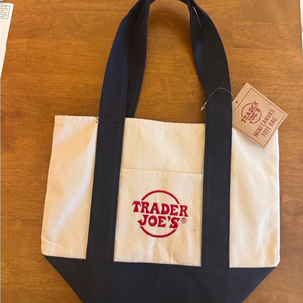 New! Trader Joe's Canvas Tote Bag - navy & oatmeal